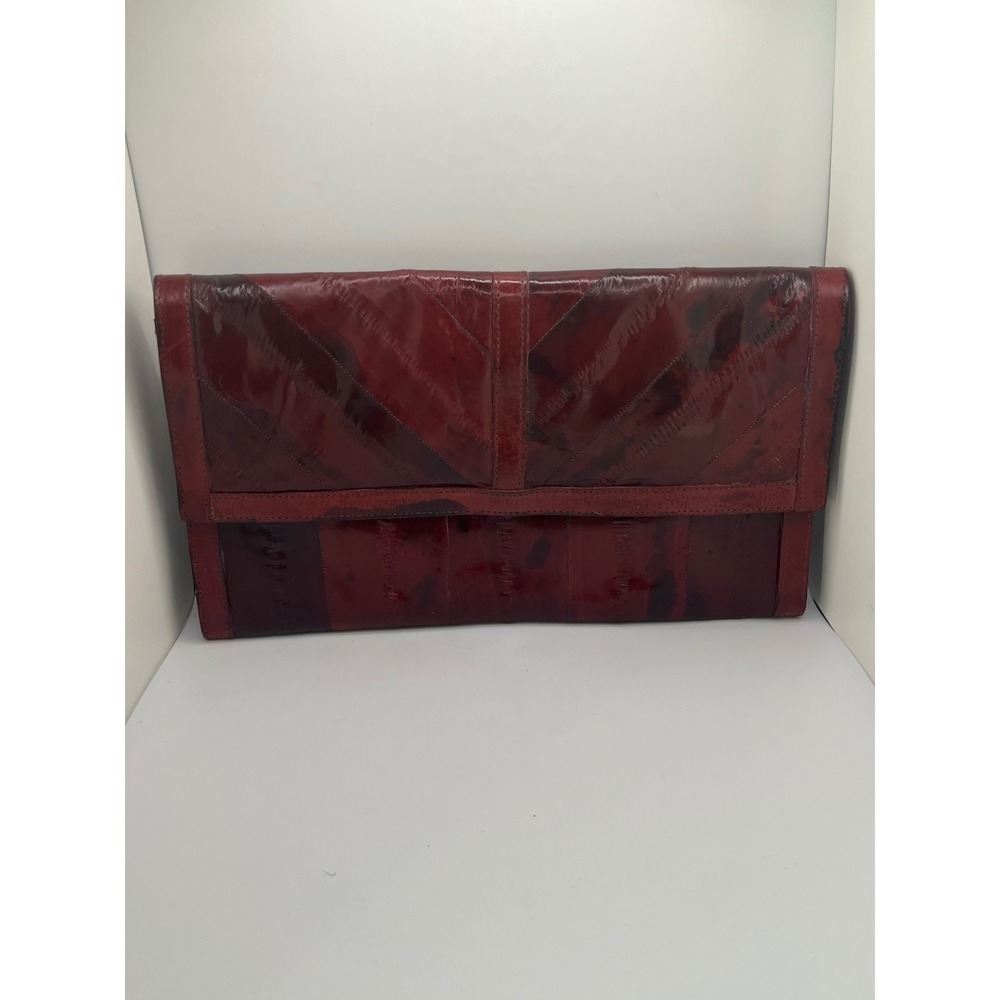 Vintage Genuine Eel‎ Skin Envelope Clutch Bag Maroon 
Exotic Leather Retro 80's